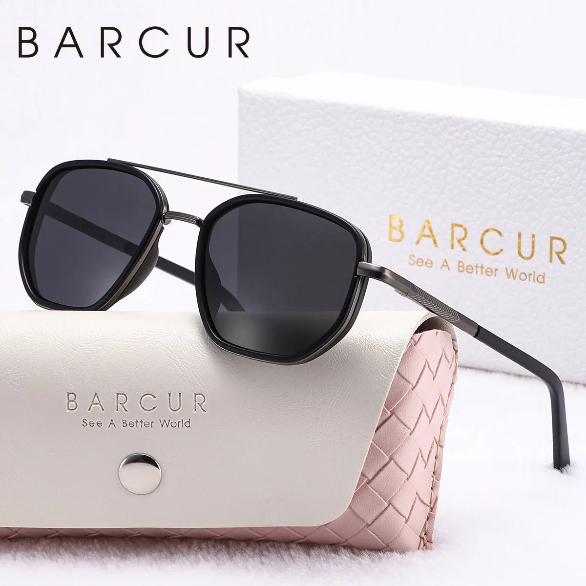 BARCUR Fashionable Trendy Polarized Sunglasses Polygon Frame with Delicate Thickened Striped Design – TAC Lens UV400 Protection for Driving and Outdoor Activities Women’s Fashion Sunglasses for Summer - Overture Gifts