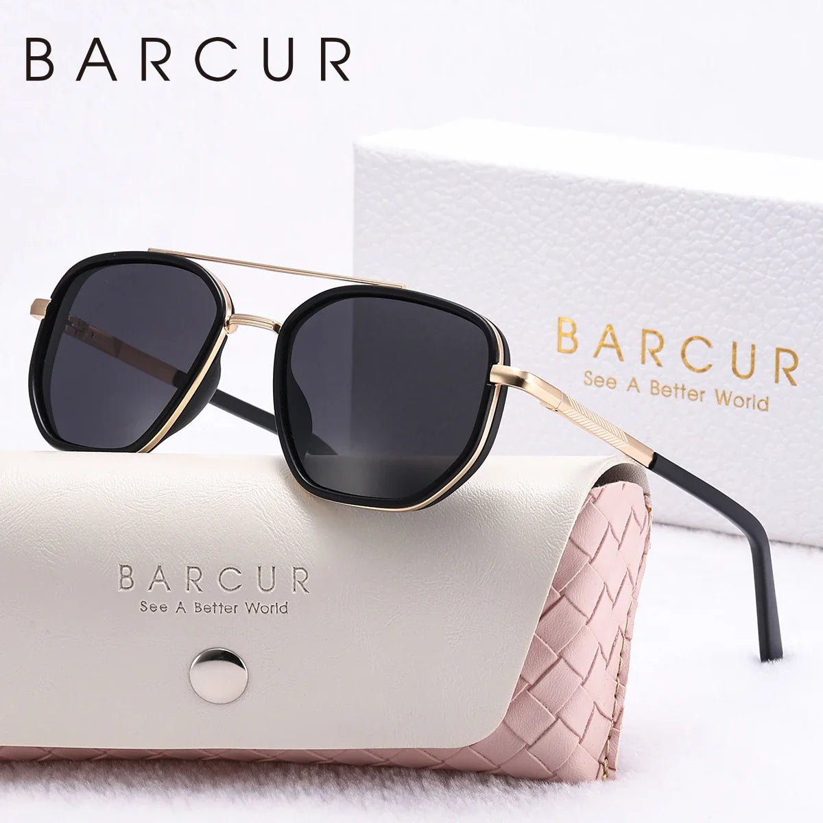 BARCUR Fashionable Trendy Polarized Sunglasses Polygon Frame with Delicate Thickened Striped Design – TAC Lens UV400 Protection for Driving and Outdoor Activities Women’s Fashion Sunglasses for Summer - Overture Gifts