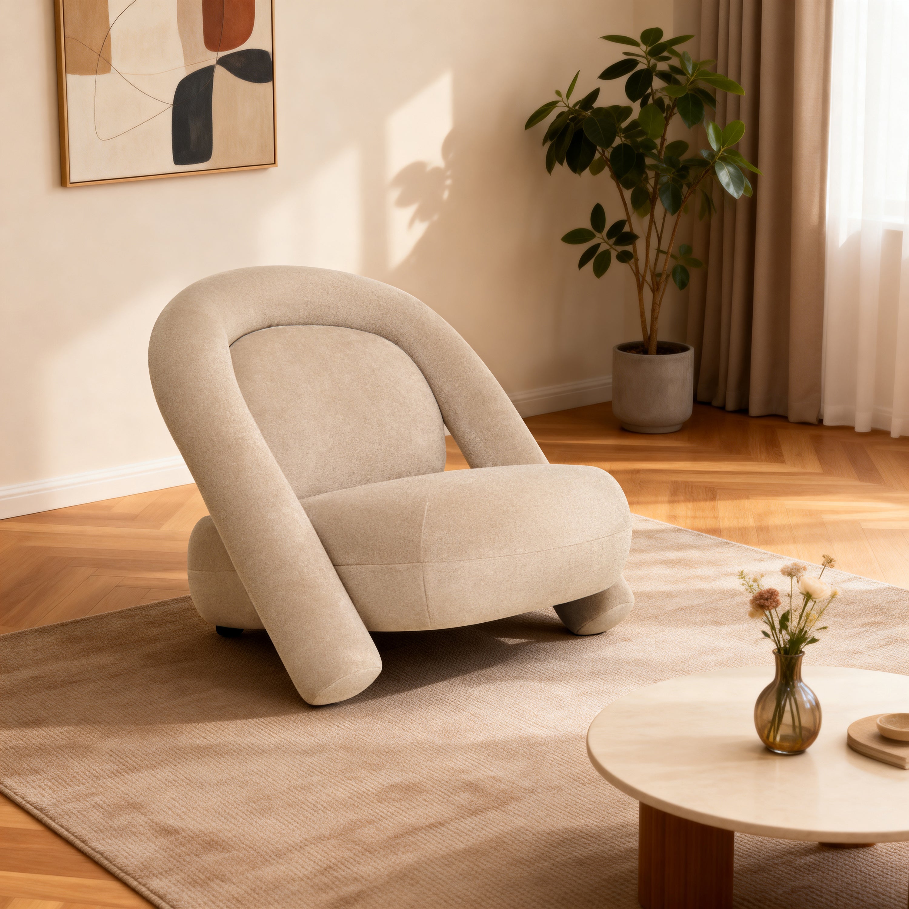 Lounge Chair in Dark Beige Velvet