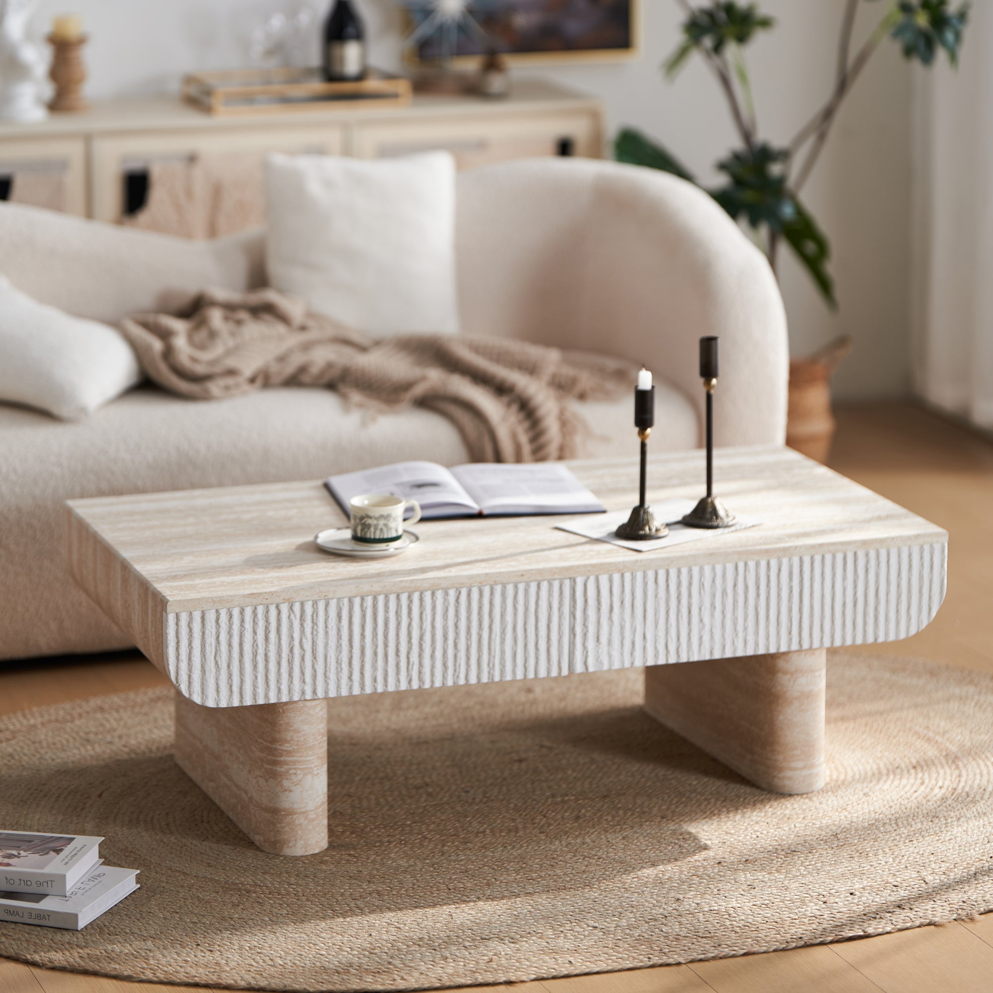 Mid Century Modern Coffee Table with Faux Marble Top