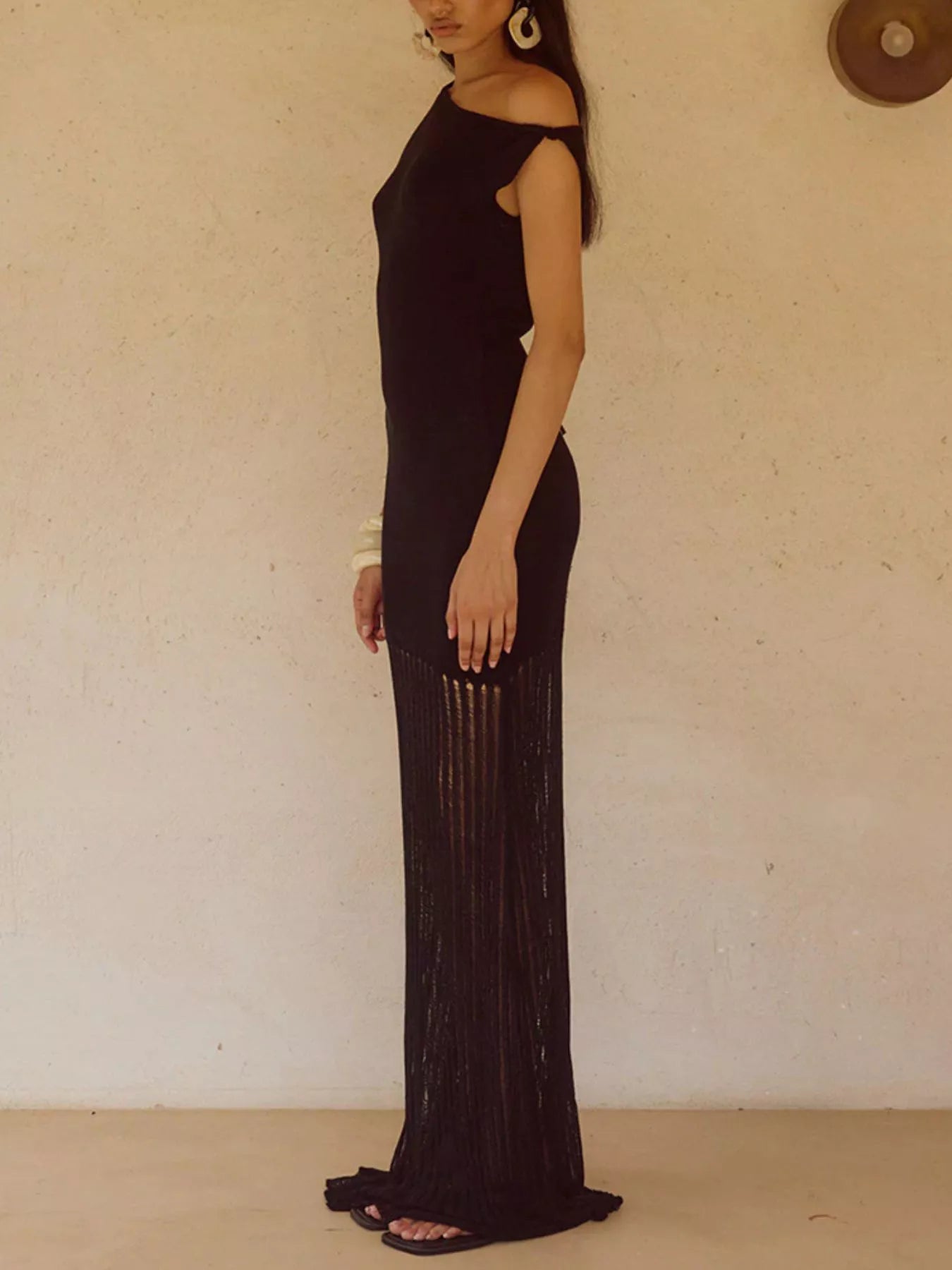 One-Shoulder Fringe Maxi Dress
