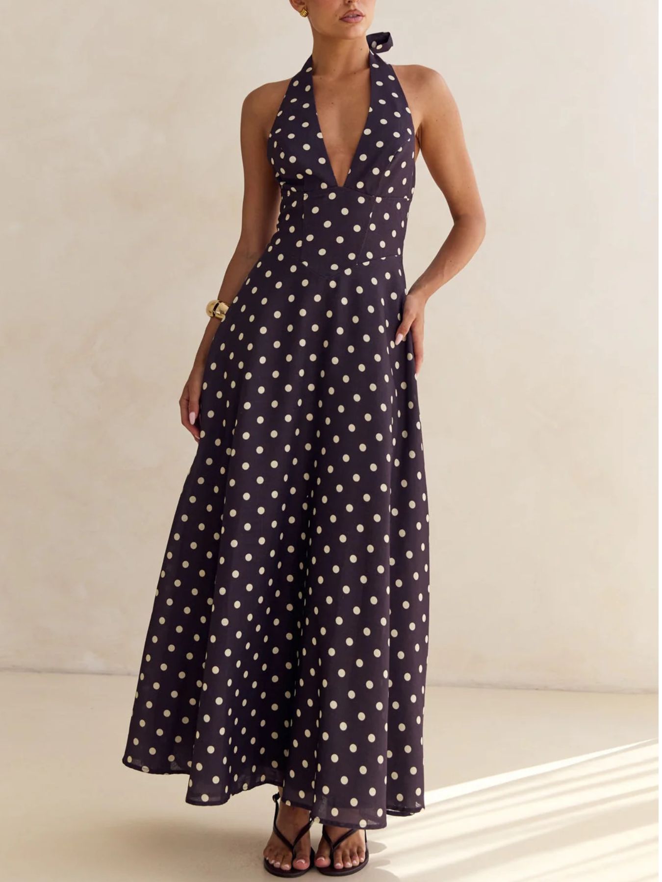 Floral Print Halter Neck Maxi Dress