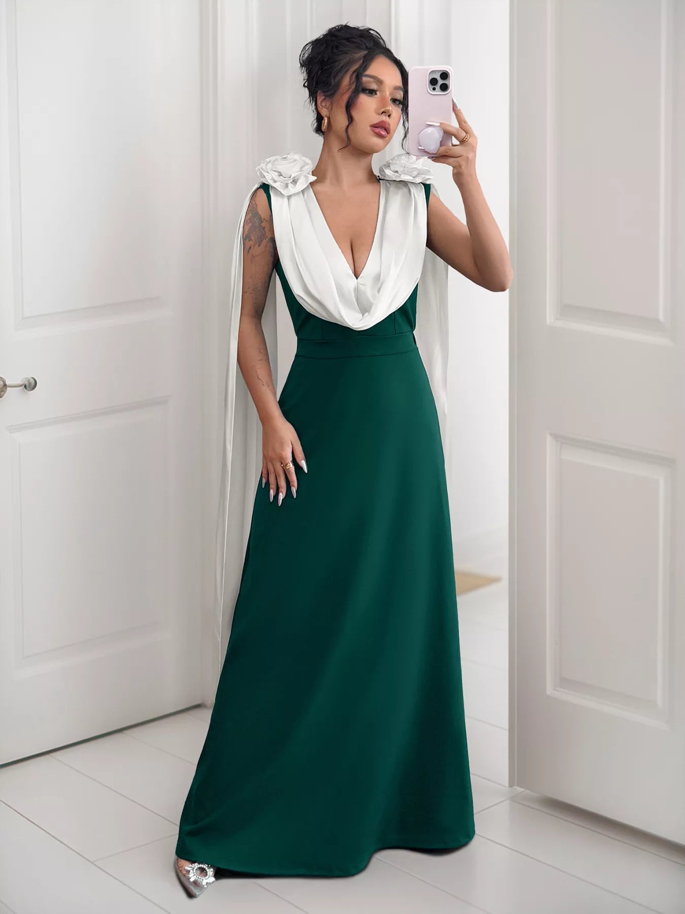 Floral Applique Two Tone Maxi Dress