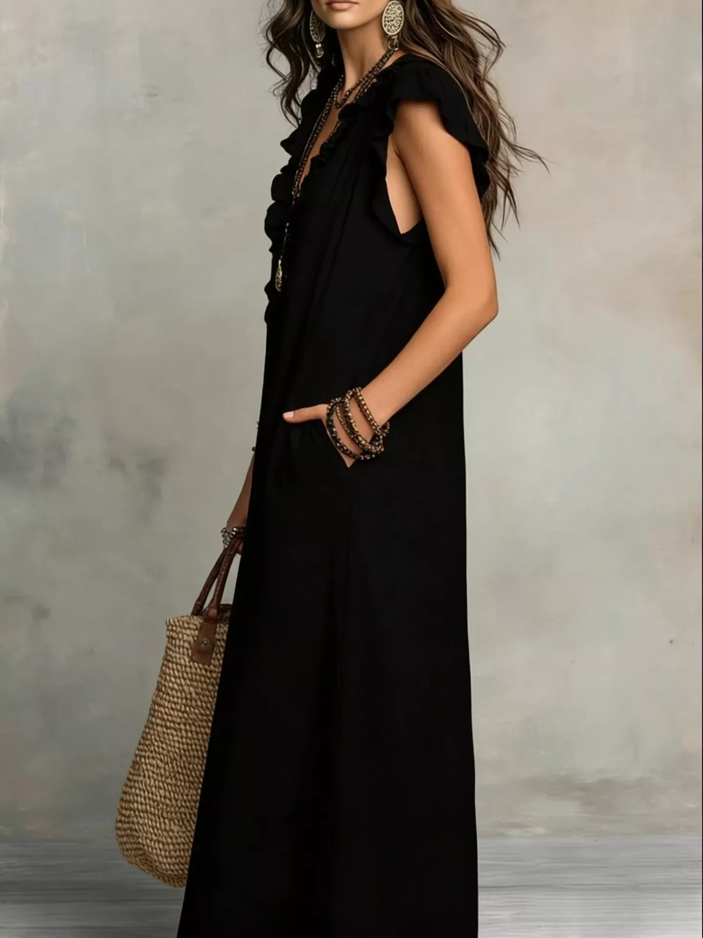 Ruffled V-Neck Maxi Dress