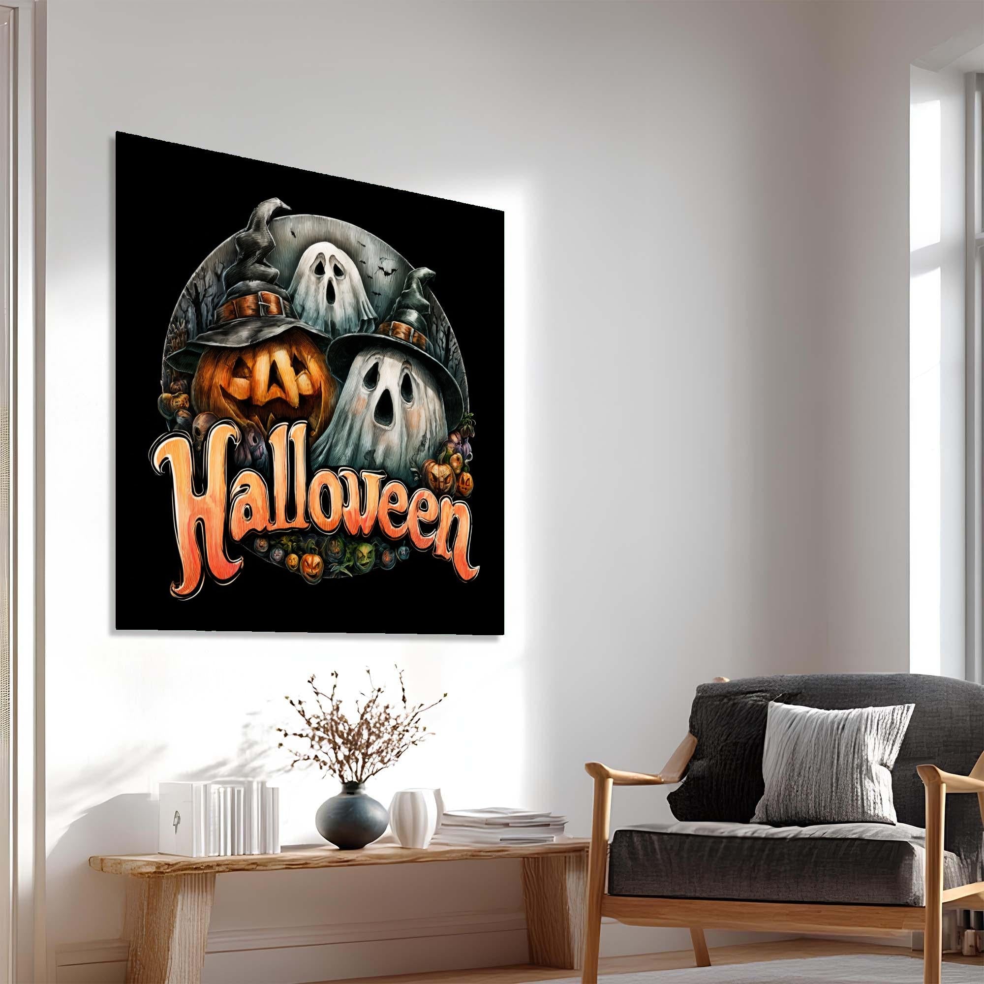 Pumpkin Ghost Tempered Glass Wall Art | Halloween Home Decor