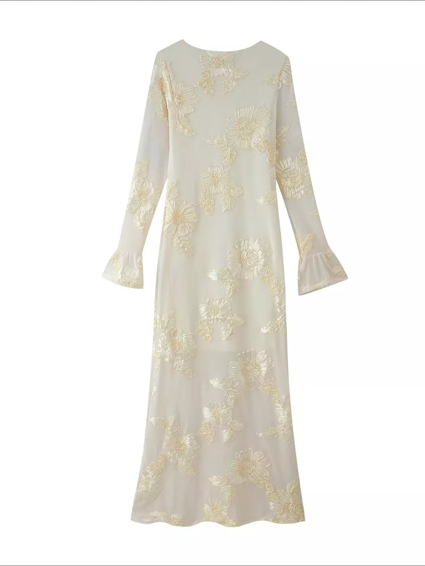 Floral Flounce Sleeve Round Neck Dress