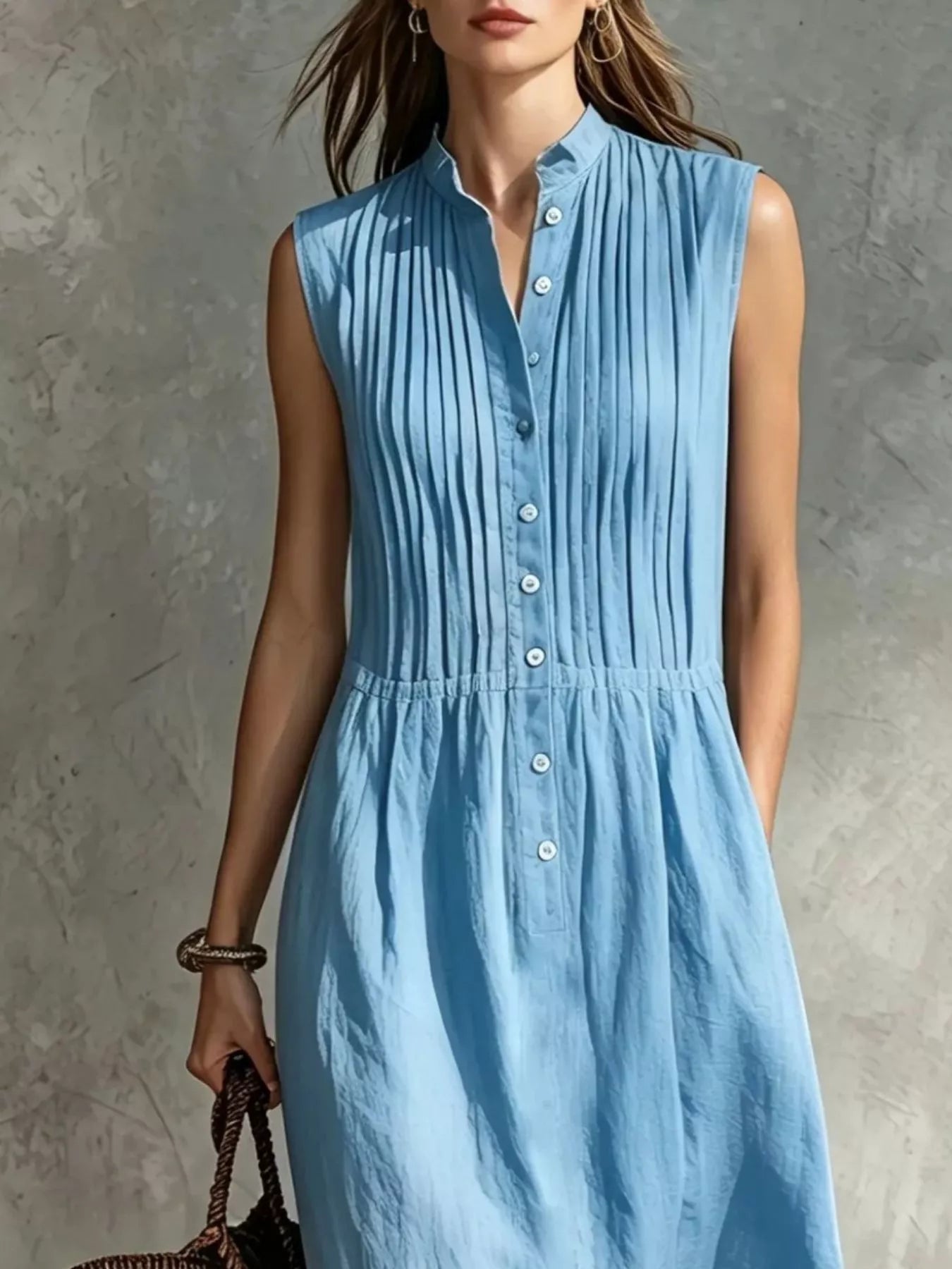 Full Size Sleeveless Button Front Midi Dress Plus Size