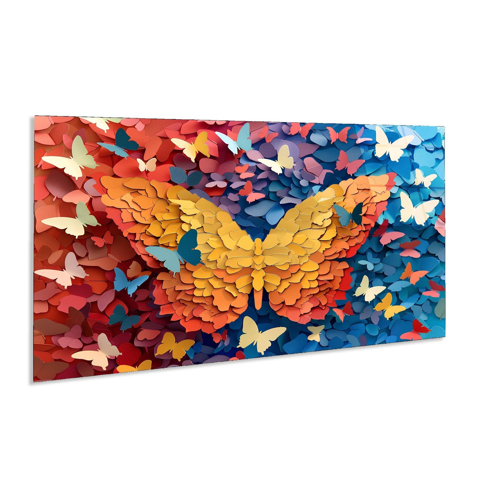 Butterfly Glass Wall Art | Paper-Cut Style, Modern Home Decor