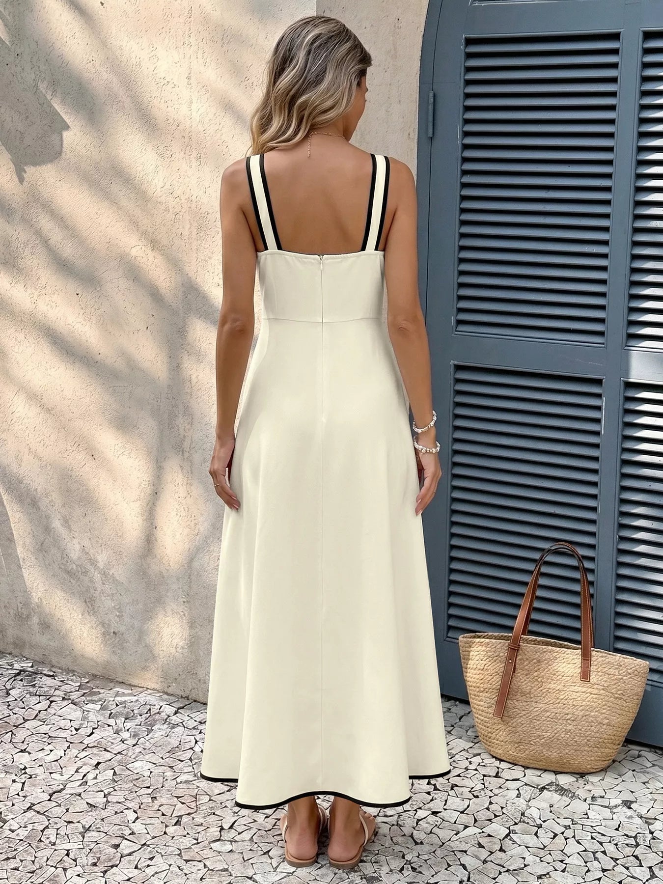 Bowknot Trim A-Line Midi Dress