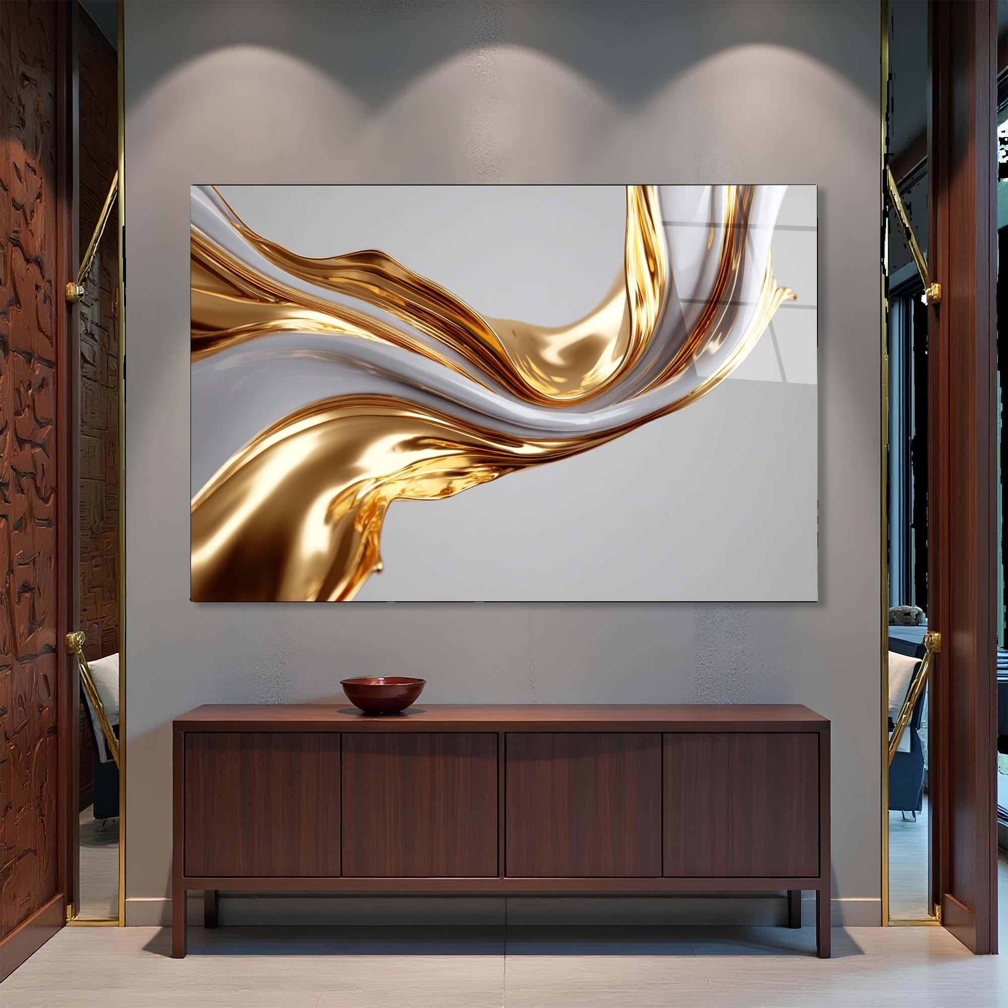 Gold & Ivory Abstract Glass Wall Art | Modern Luxury Decor
