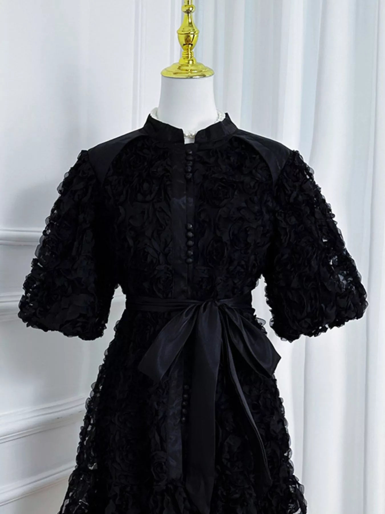 Flower Embellished Puff Sleeve Dress
