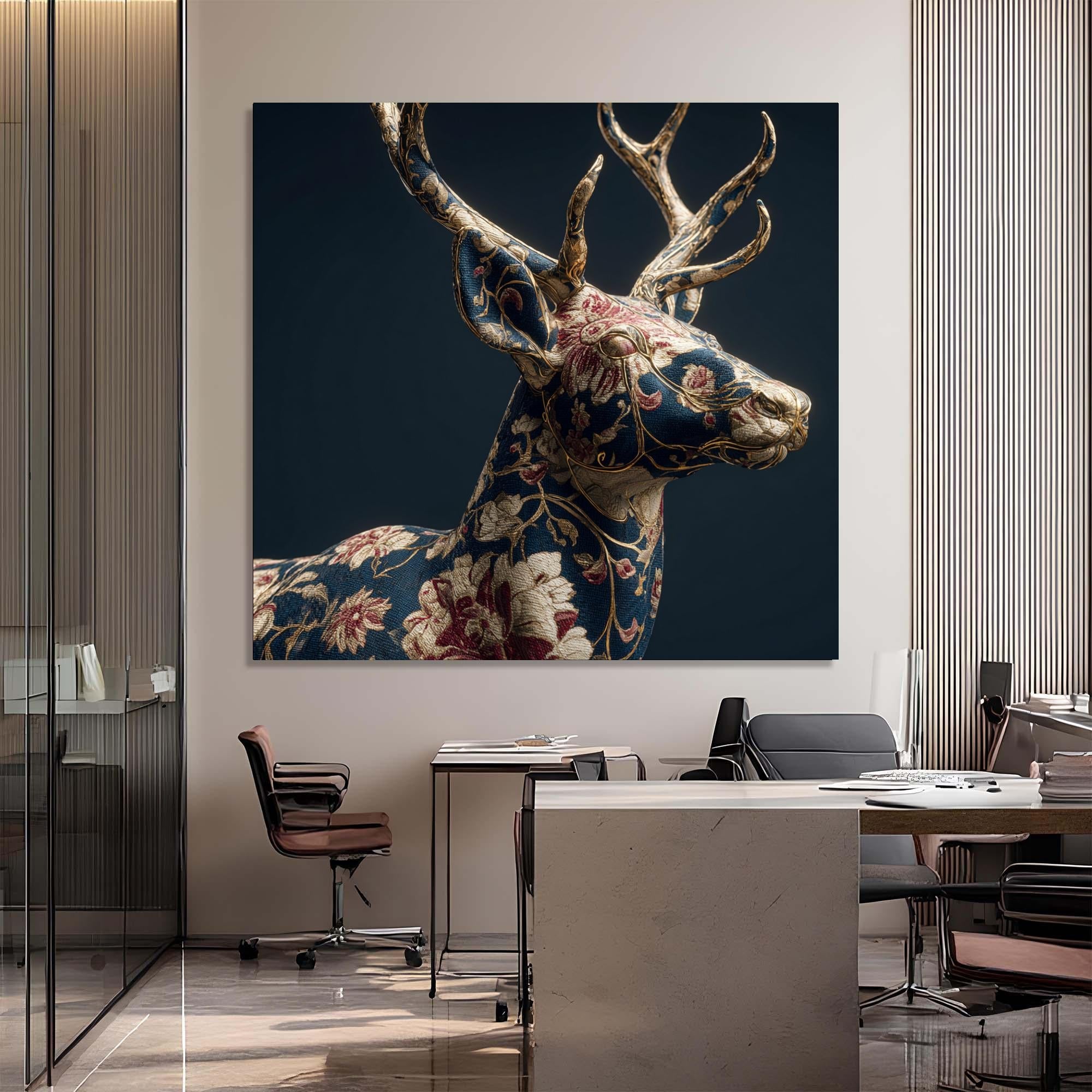 Floral Deer Tempered Glass Wall Art | Rustic Animal Portrait