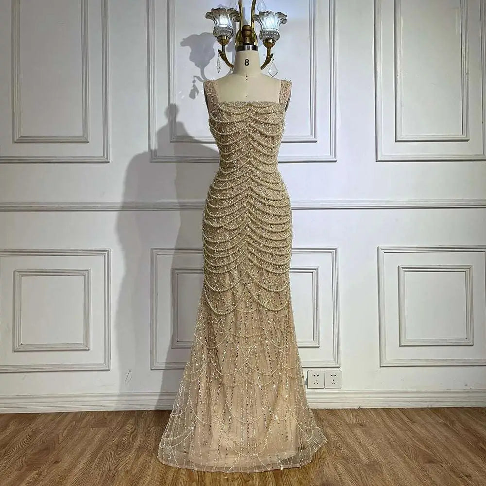 Beaded Nude Elegant Sling Luxury Gown