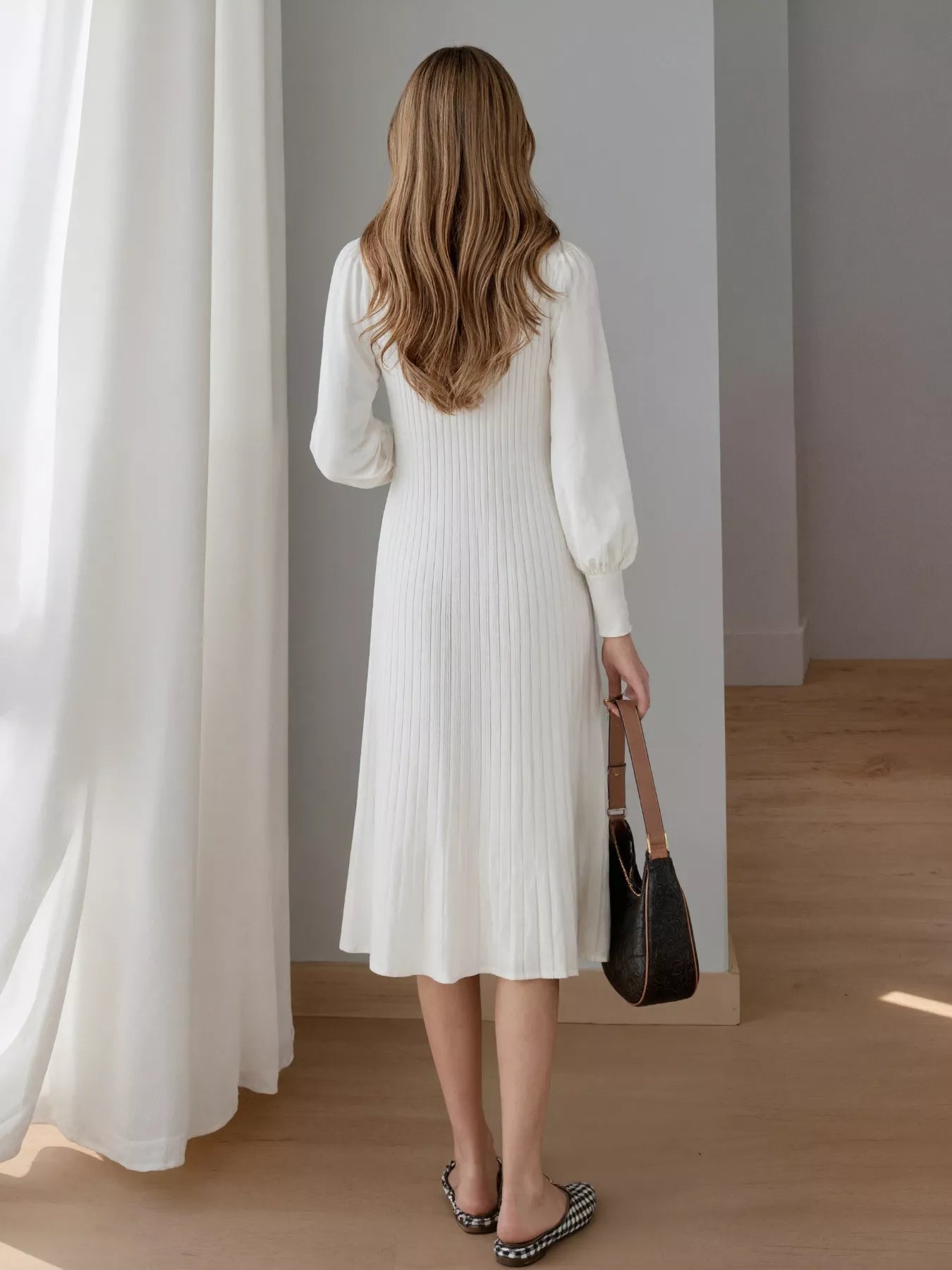 Ribbed Knit Mock Neck Midi Dress