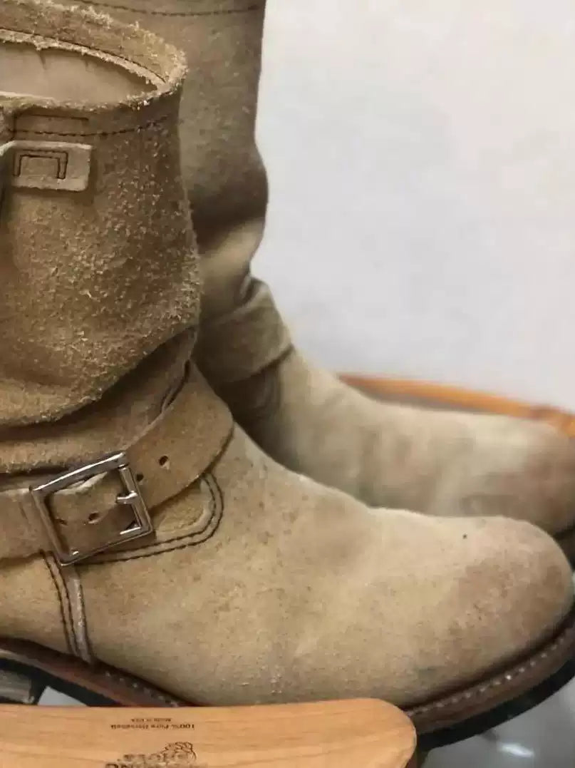 Retro Distressed Leather-buckle Short-shaft Engineer Boots