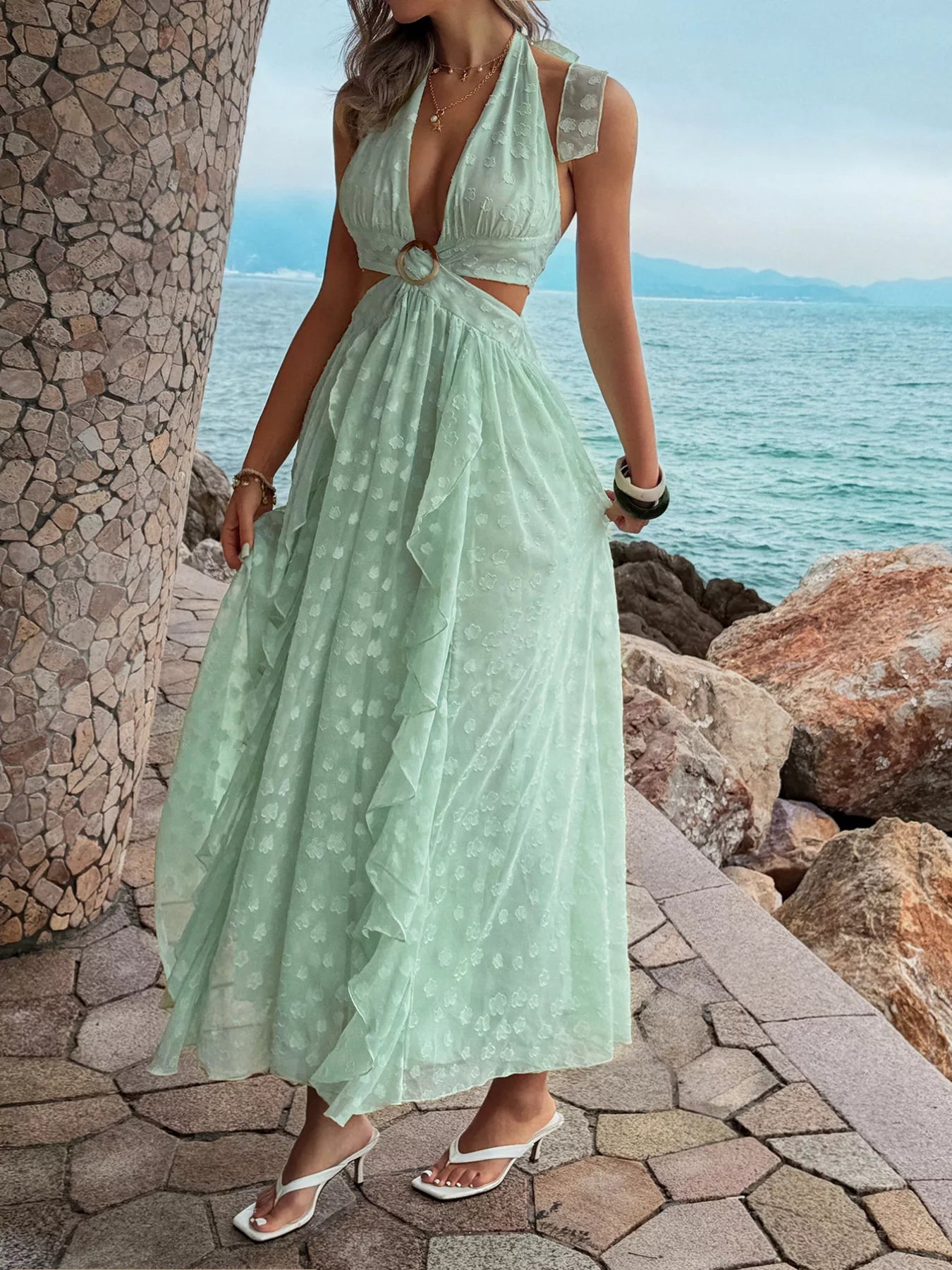 Ruffled Halter Neck Maxi Dress