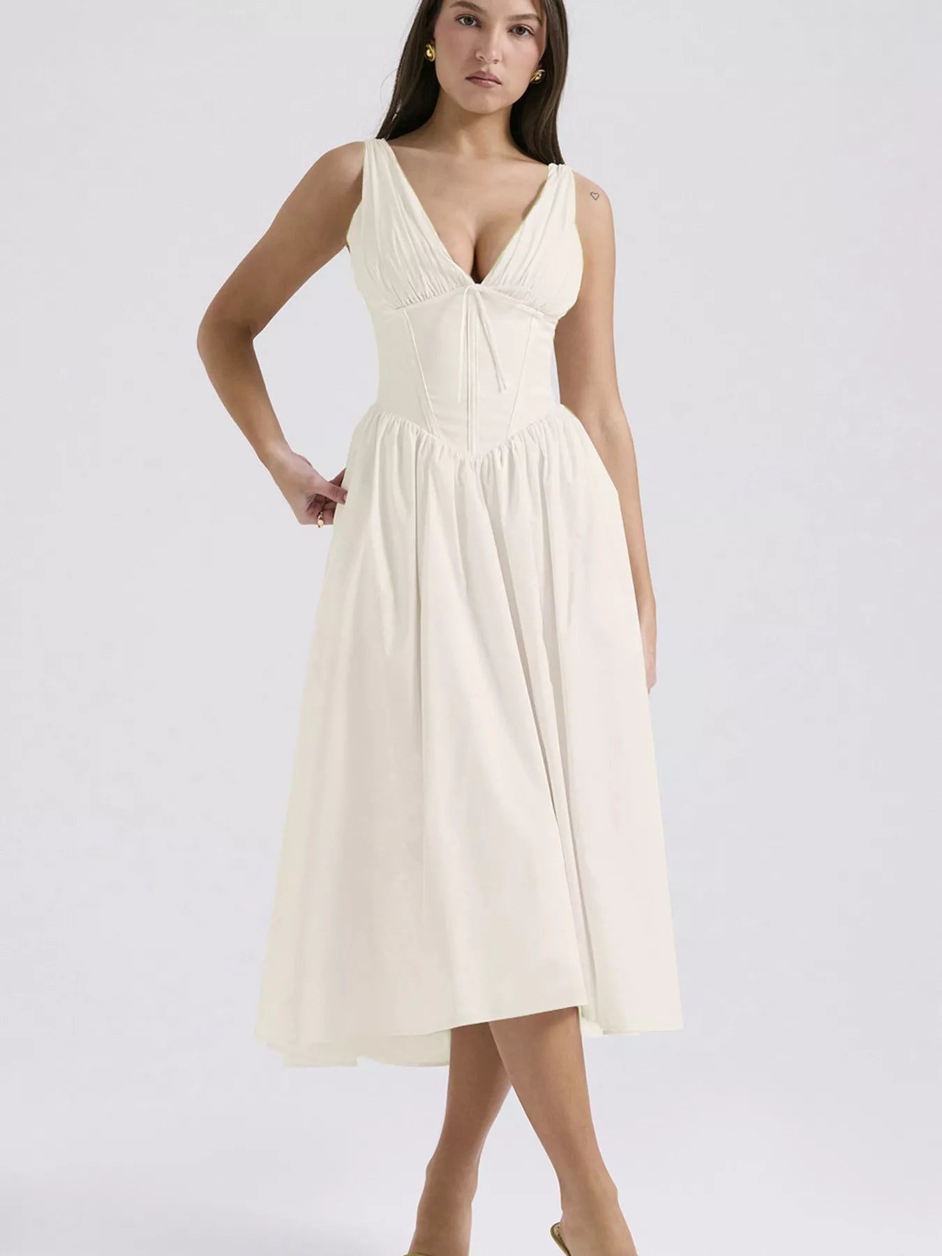 V-Neck Sleeveless Midi Dress