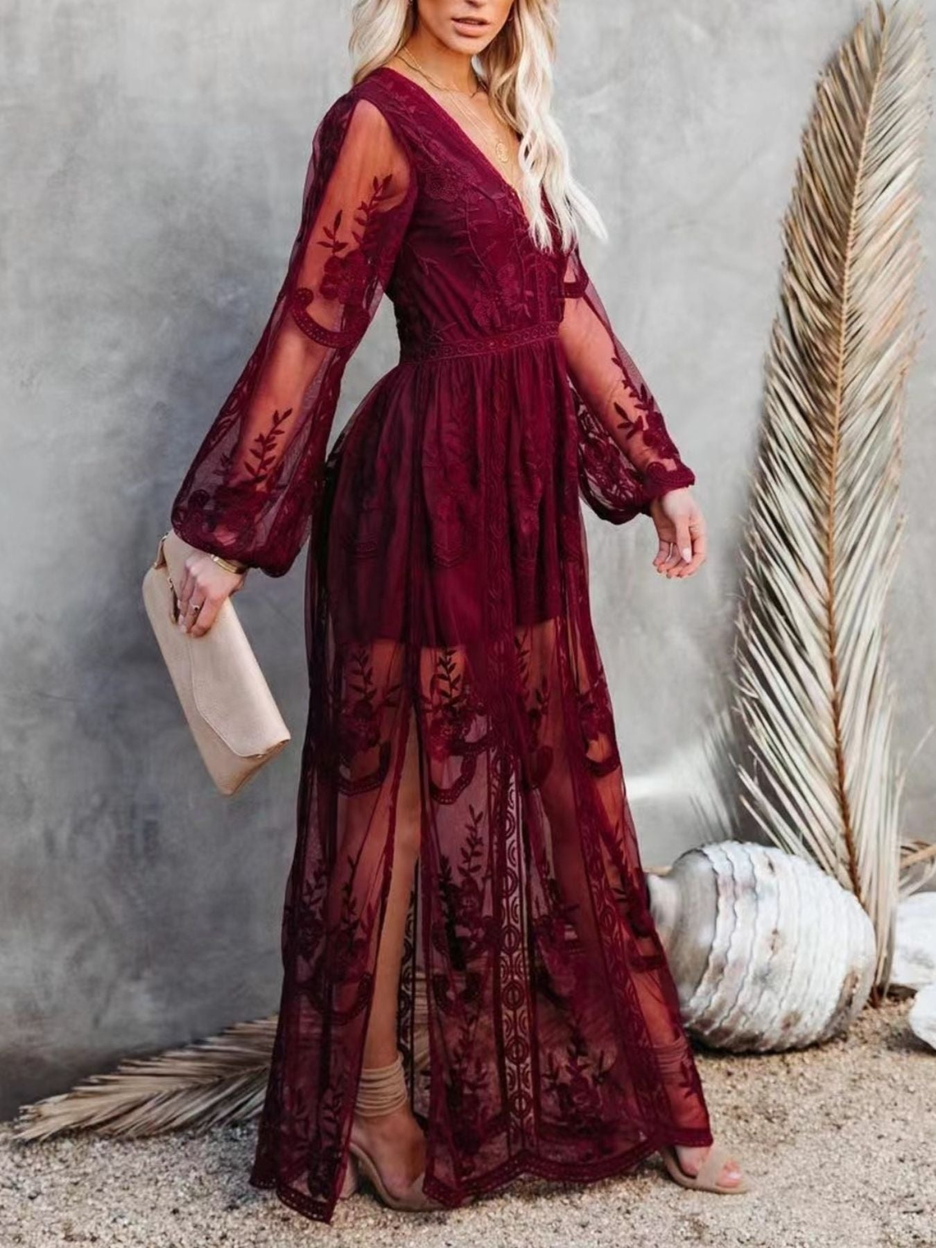 Floral Lace Slit Maxi Dress