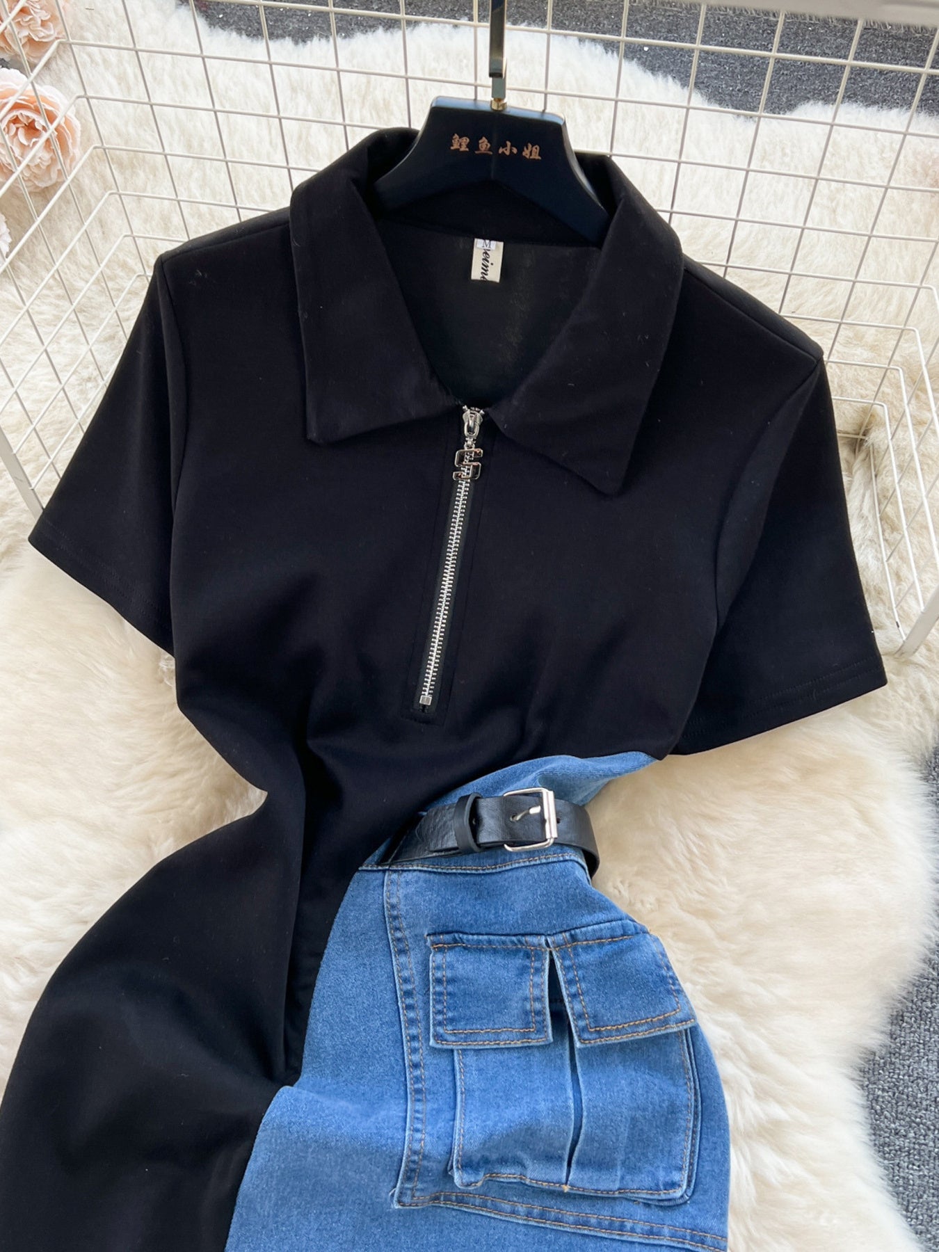 Full Size Color Block Denim Patchwork Short Sleeve Midi Dress Plus Size