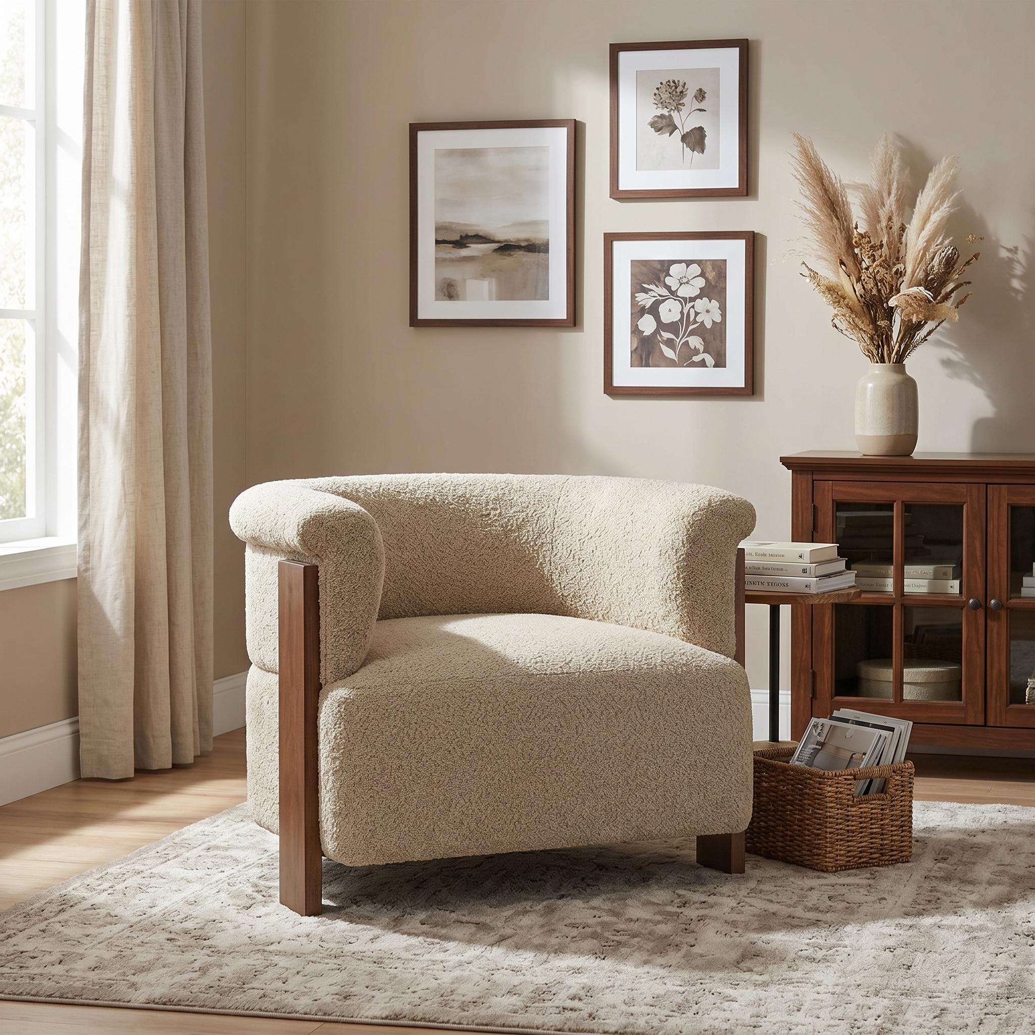 31.7" Mid-Century Curved Barrel Accent Chair