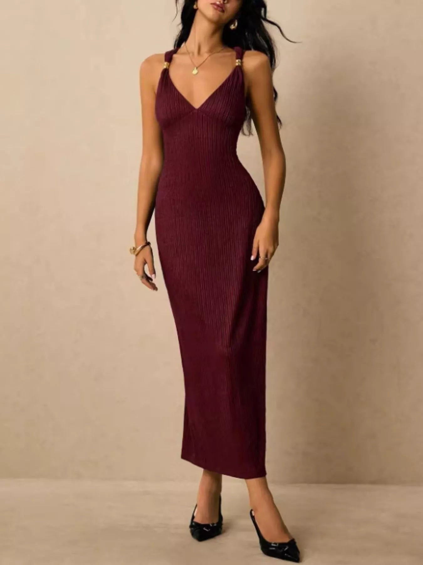 Sleeveless Ribbed Knit Midi Dress