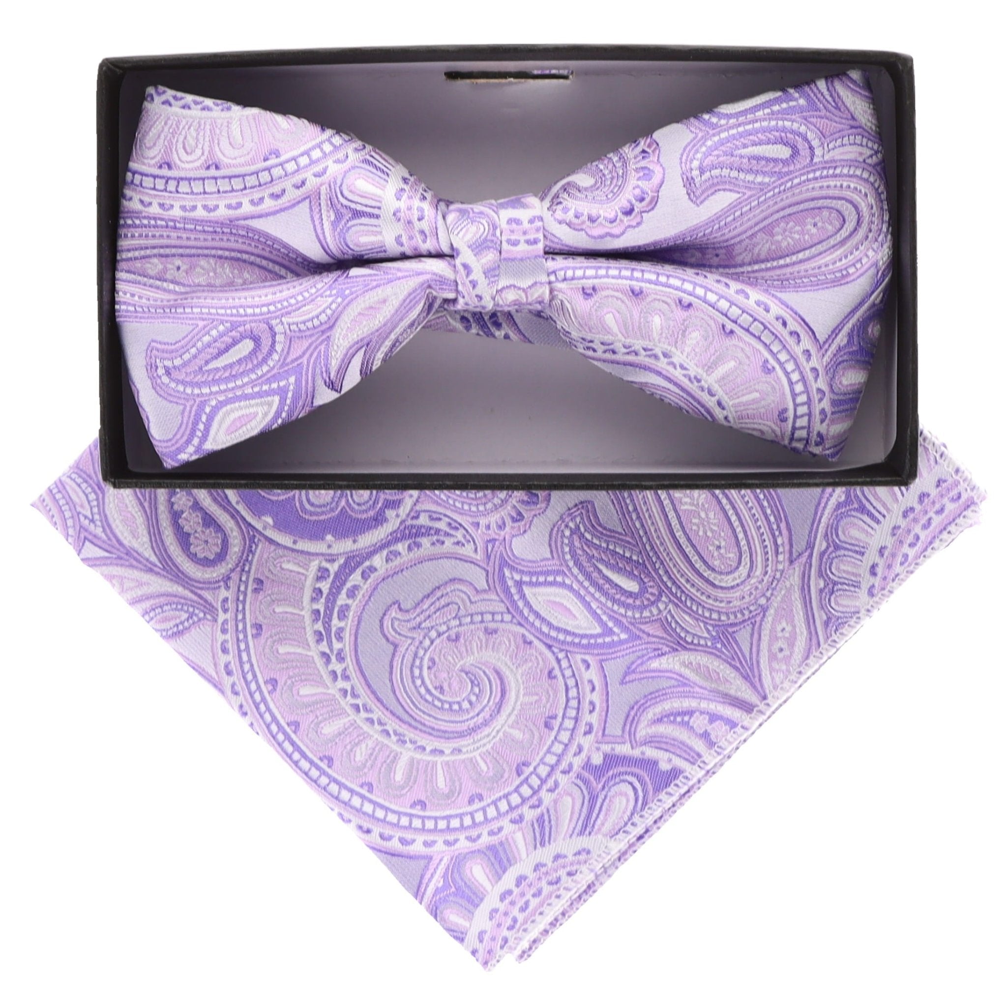 Vittorio Farina Men's Paisley Design Satin Bow Tie & Pocket Square in Gift Box