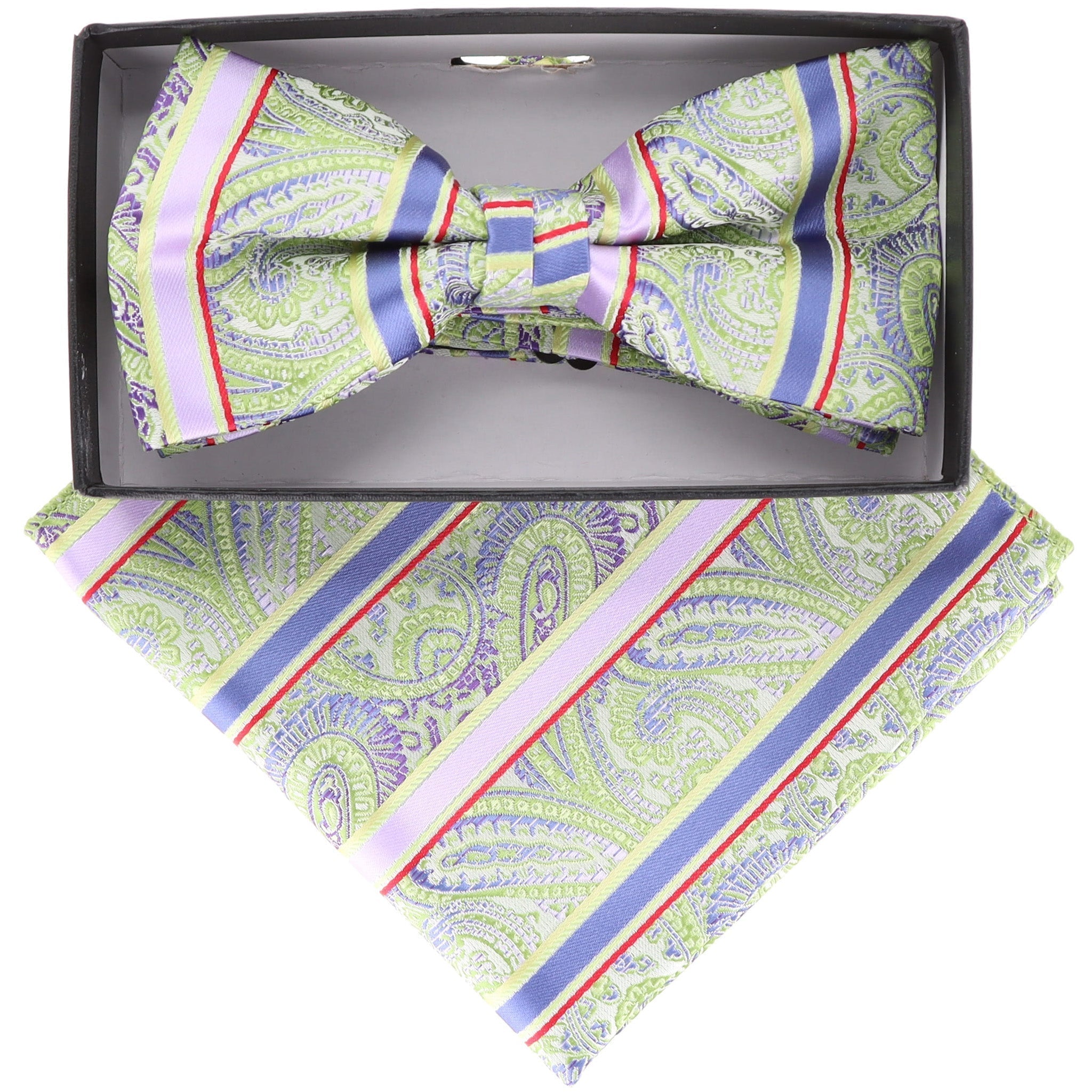 Vittorio Farina Men's Paisley Design Satin Bow Tie & Pocket Square in Gift Box