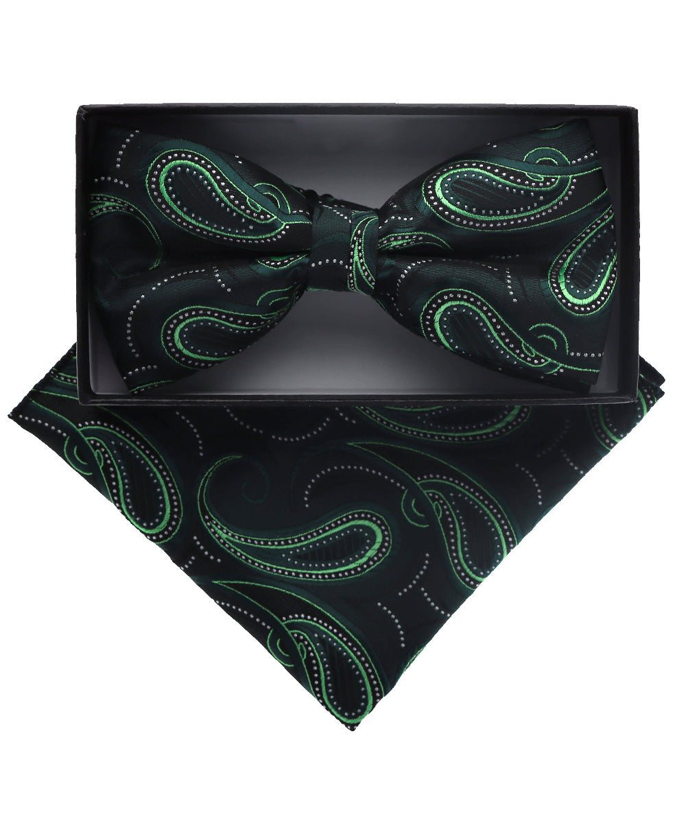 Vittorio Farina Men's Paisley Design Satin Bow Tie & Pocket Square in Gift Box