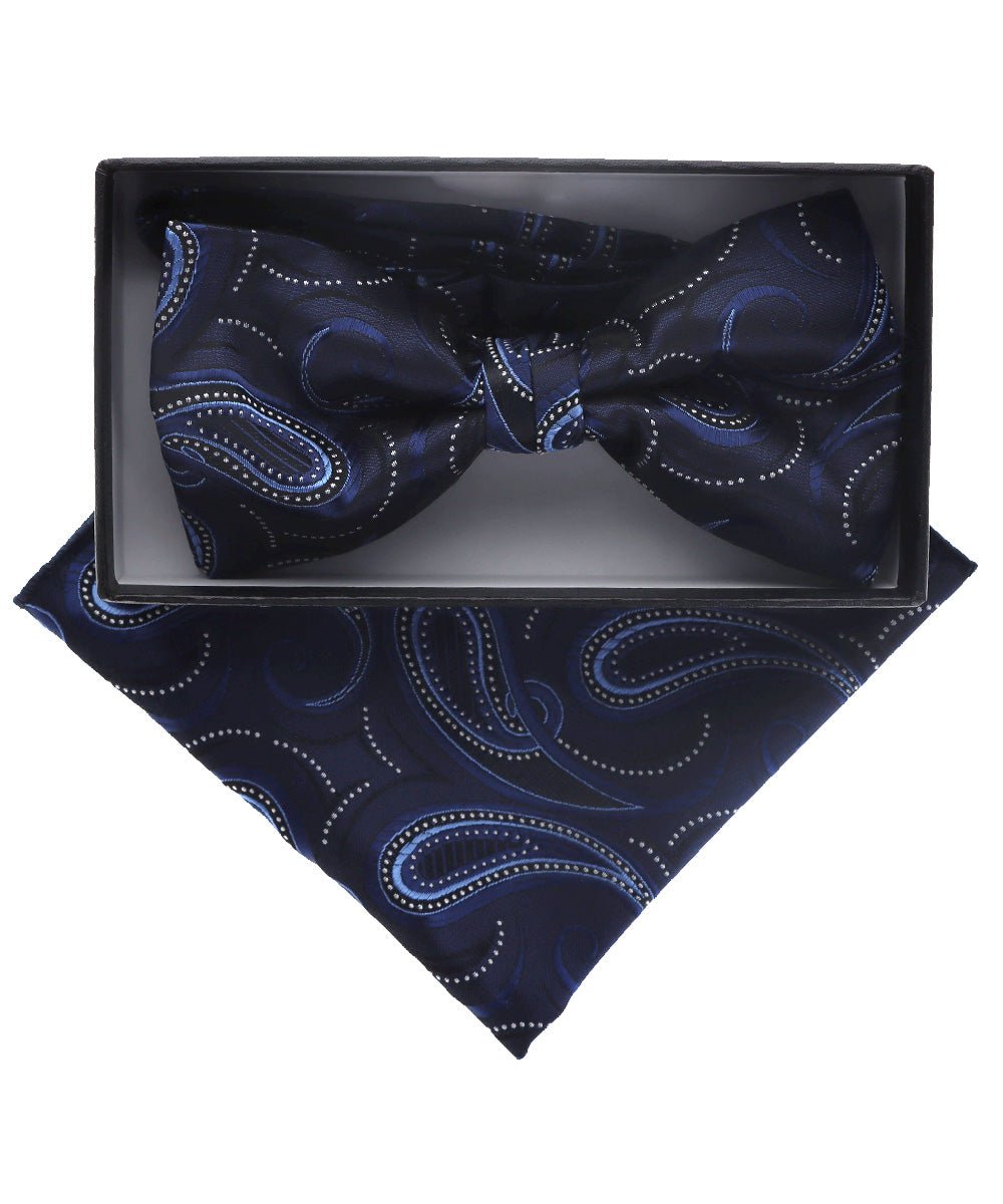 Vittorio Farina Men's Paisley Design Satin Bow Tie & Pocket Square in Gift Box