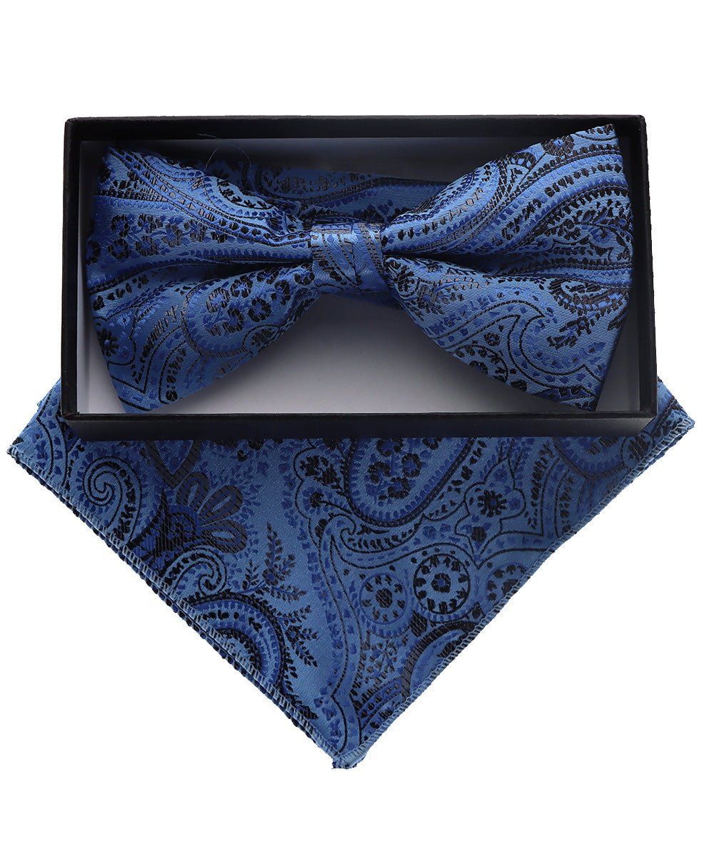 Vittorio Farina Men's Paisley Design Satin Bow Tie & Pocket Square in Gift Box