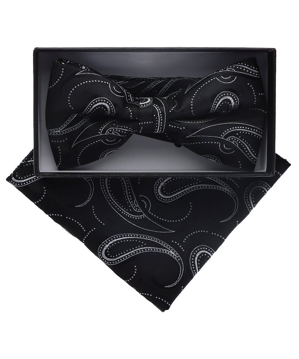 Vittorio Farina Men's Paisley Design Satin Bow Tie & Pocket Square in Gift Box