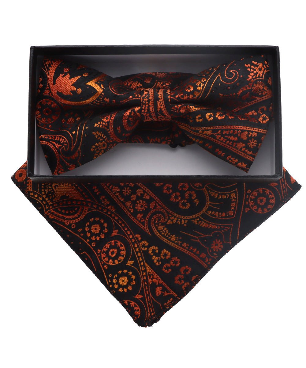 Vittorio Farina Men's Paisley Design Satin Bow Tie & Pocket Square in Gift Box