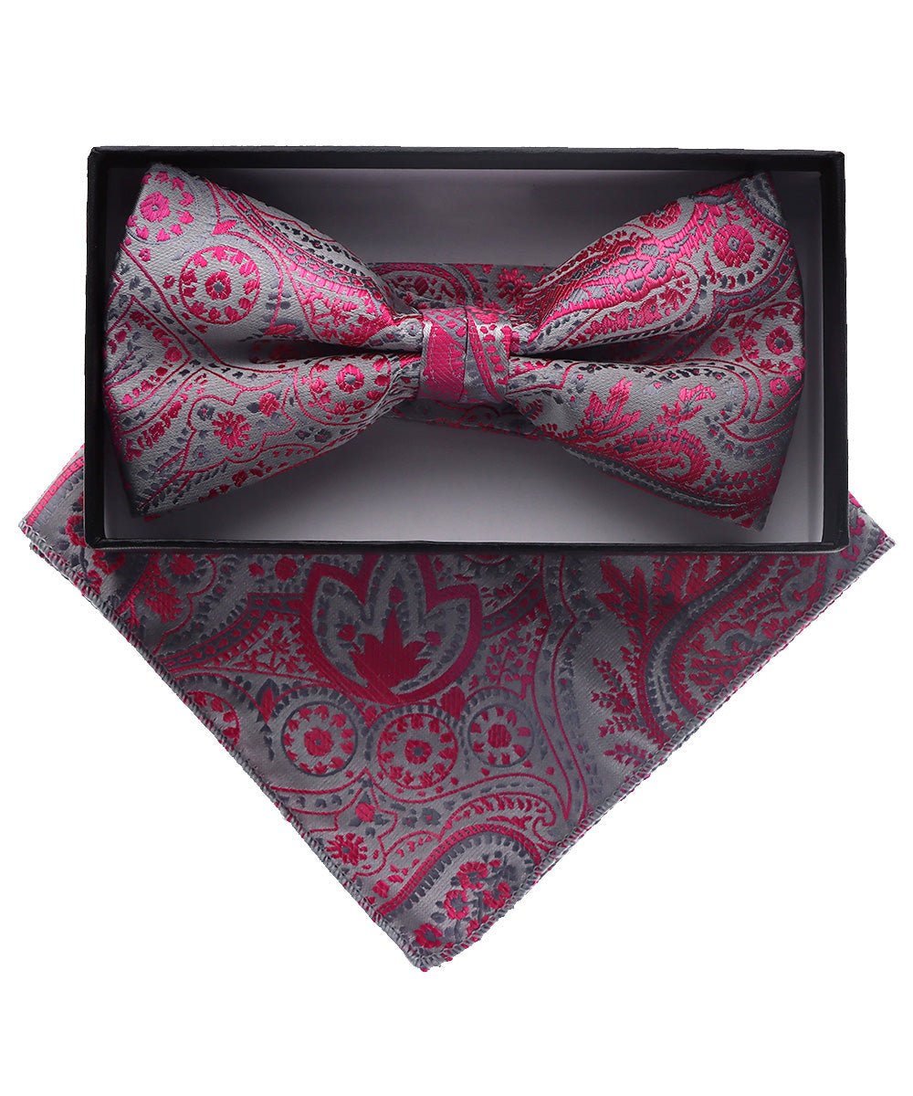 Vittorio Farina Men's Paisley Design Satin Bow Tie & Pocket Square in Gift Box