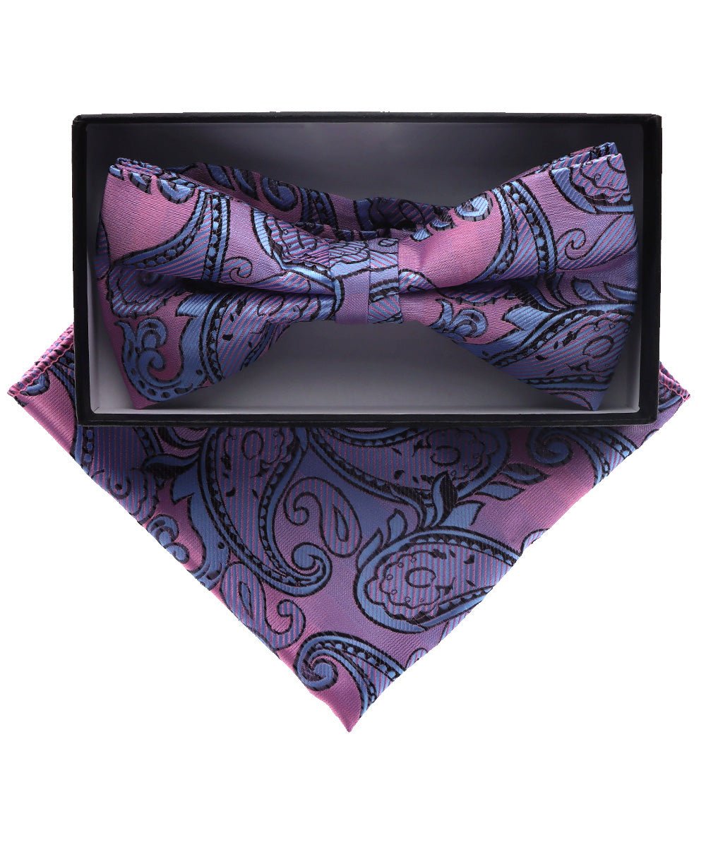 Vittorio Farina Men's Paisley Design Satin Bow Tie & Pocket Square in Gift Box