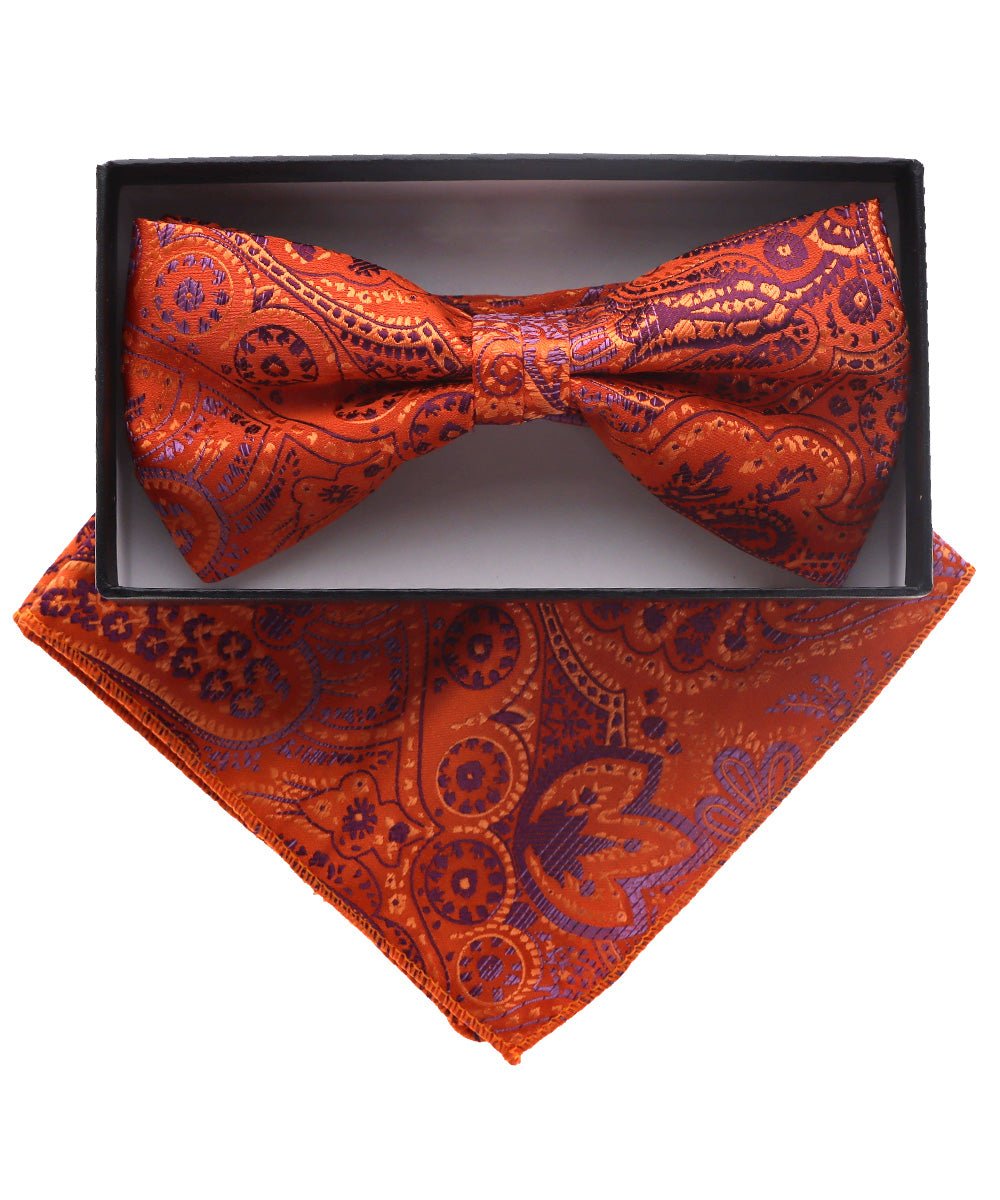 Vittorio Farina Men's Paisley Design Satin Bow Tie & Pocket Square in Gift Box