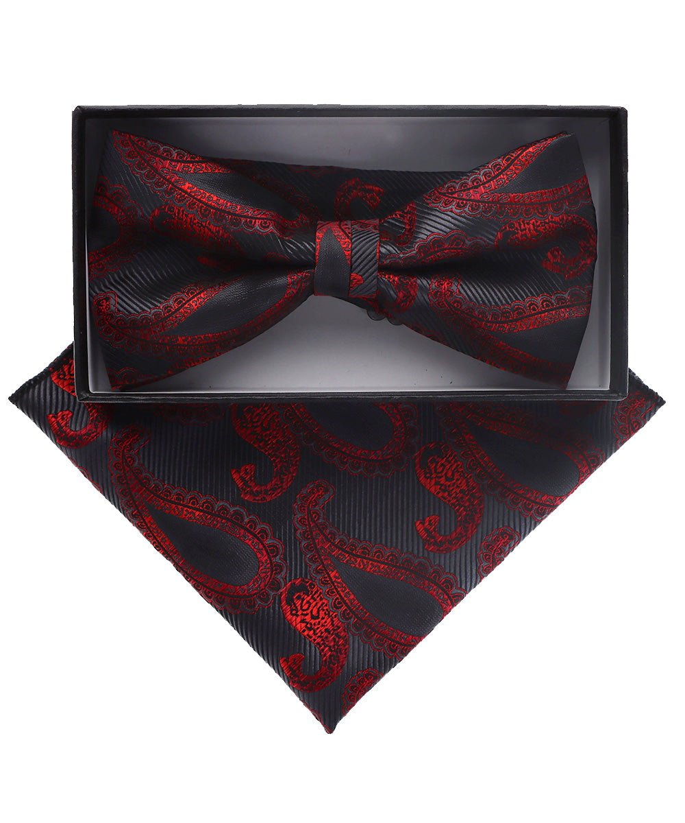 Vittorio Farina Men's Paisley Design Satin Bow Tie & Pocket Square in Gift Box