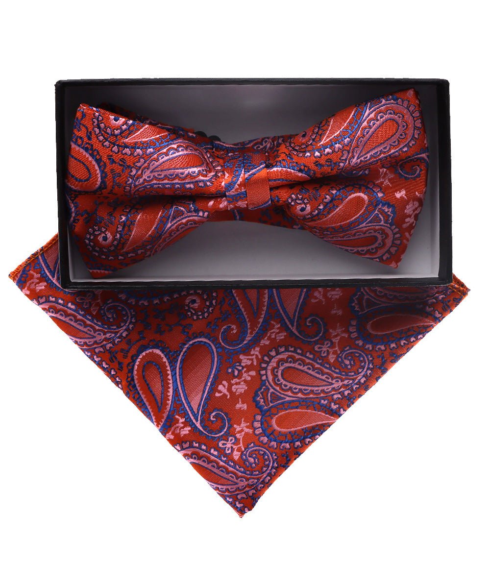 Vittorio Farina Men's Paisley Design Satin Bow Tie & Pocket Square in Gift Box