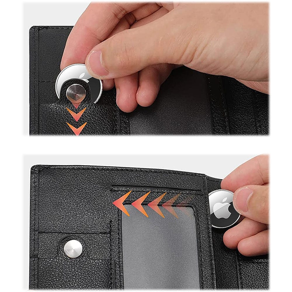 Black Genuine Leather Wallet Case - Apple AirTag - Overture Gifts