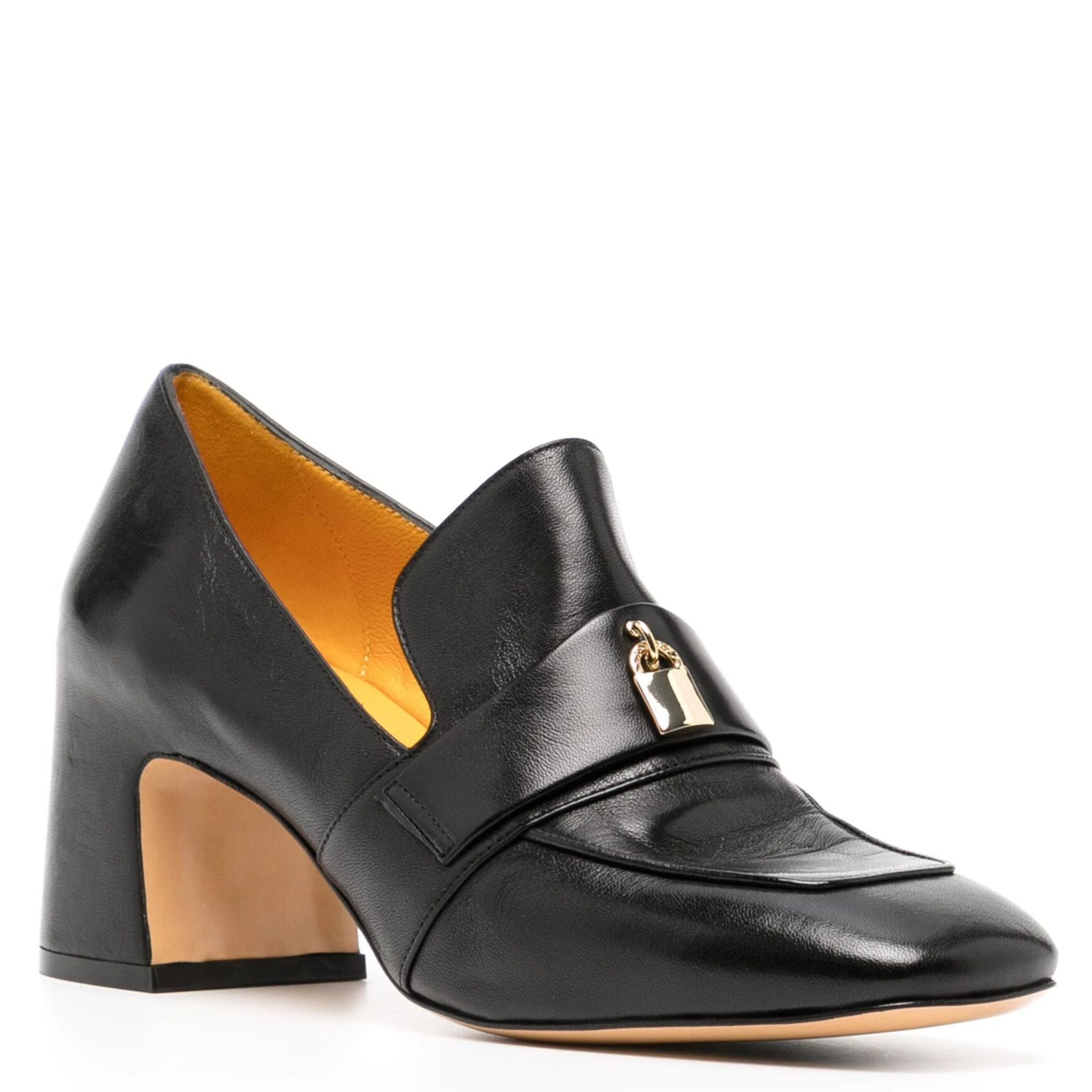 Black Leather Lock Heel Loafer - Overture Gifts