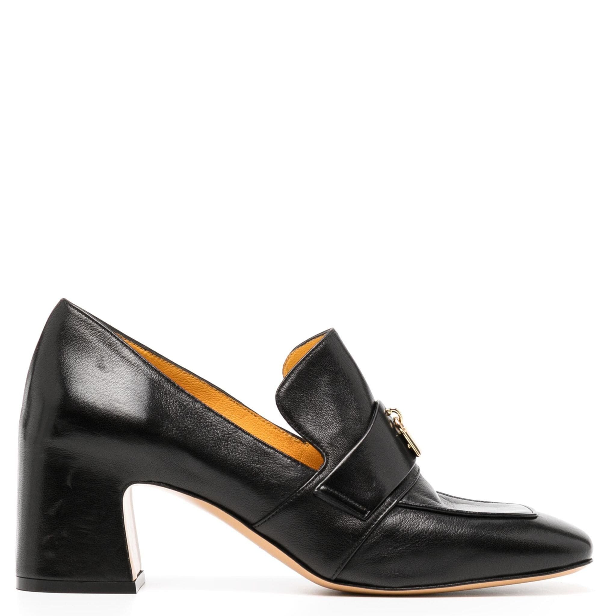 Black Leather Lock Heel Loafer - Overture Gifts