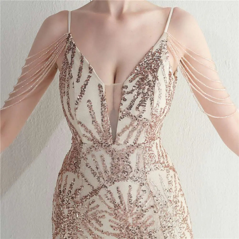 Black Mesh Beaded Bridal Wedding Dinner Gown