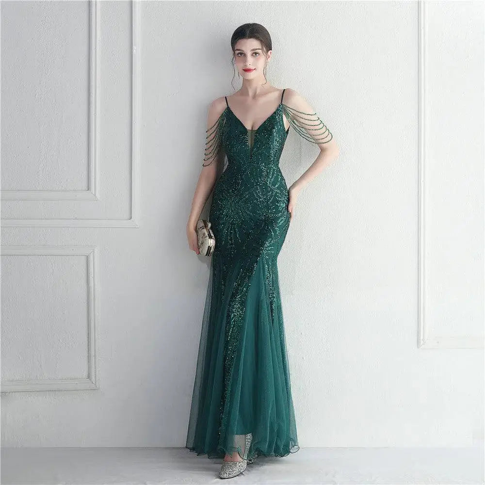 Black Mesh Beaded Bridal Wedding Dinner Gown