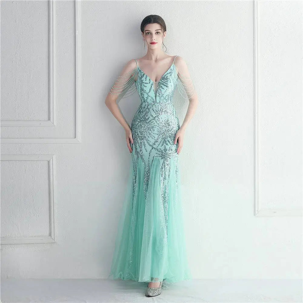 Black Mesh Beaded Bridal Wedding Dinner Gown