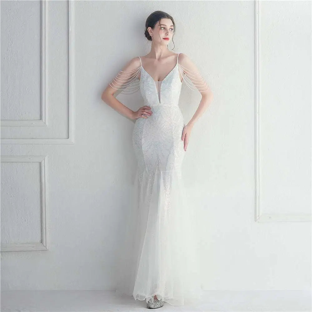 Black Mesh Beaded Bridal Wedding Dinner Gown