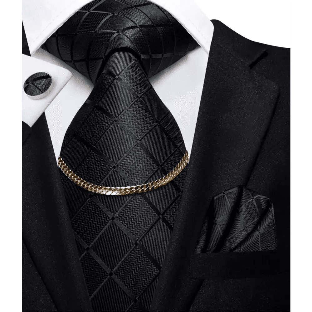 Black Silk Necktie Set Timeless Pocket Square Cufflinks - Overture Gifts
