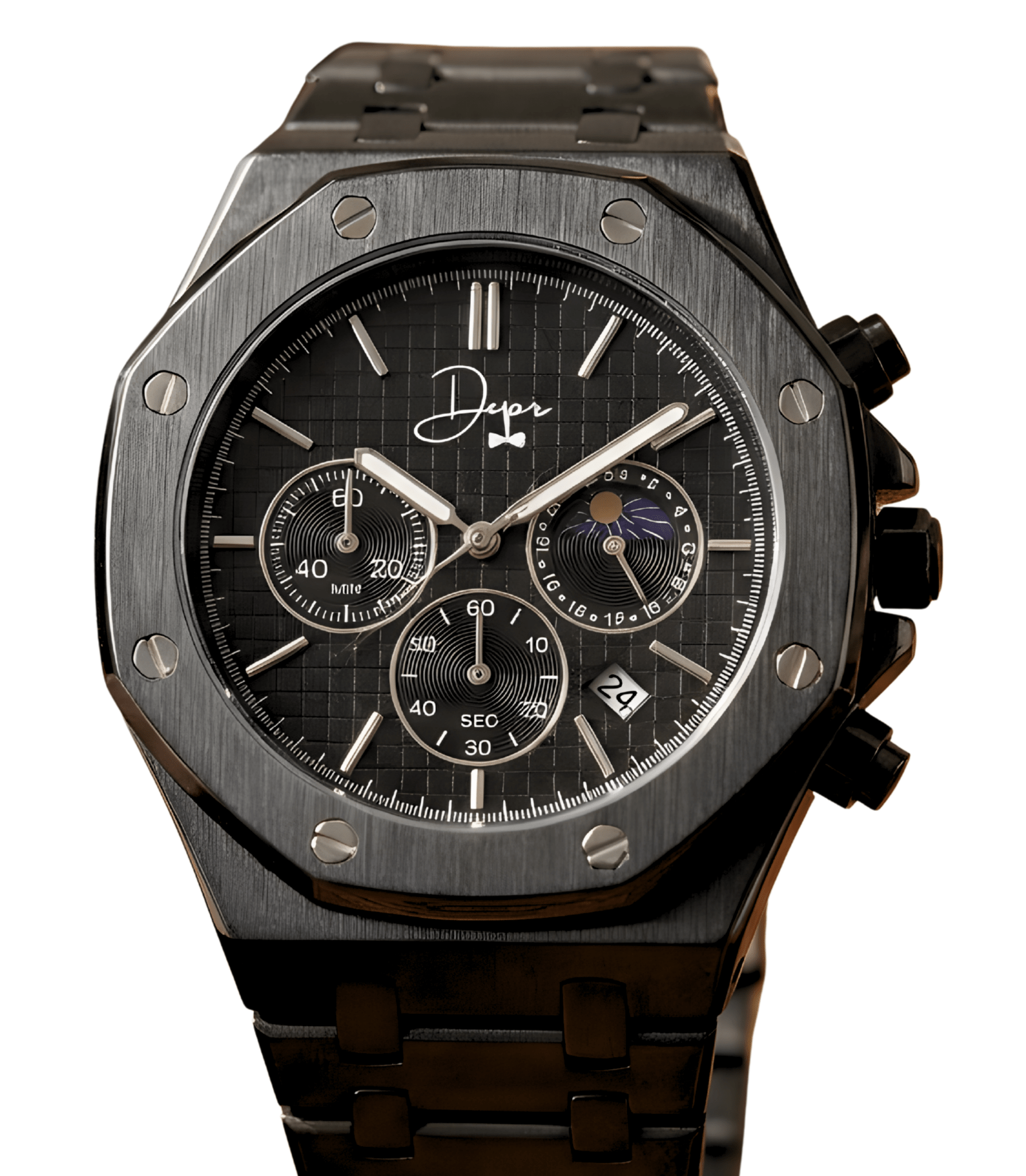 Black Stainless Steel Watch - ChronoLunar All Black by Dapper Watches - Overture Gifts