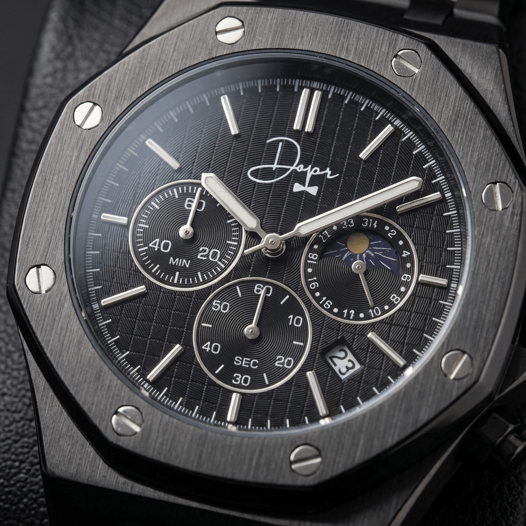 Black Stainless Steel Watch - ChronoLunar All Black by Dapper Watches - Overture Gifts