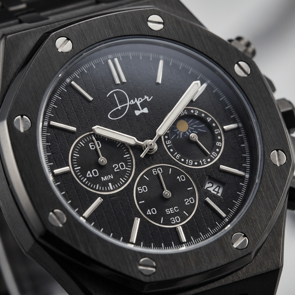 Black Stainless Steel Watch - ChronoLunar All Black by Dapper Watches - Overture Gifts