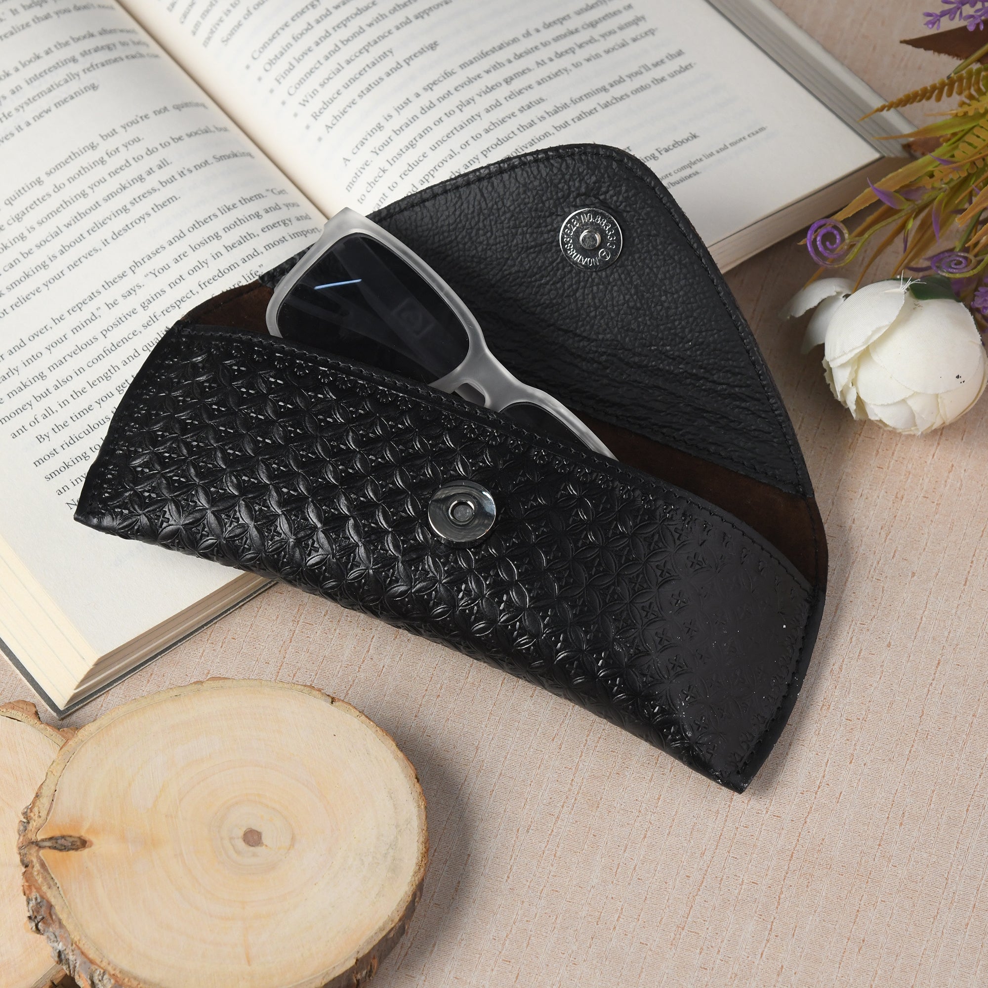 Black Textured Leather Sunglasses Cover - Overture Gifts