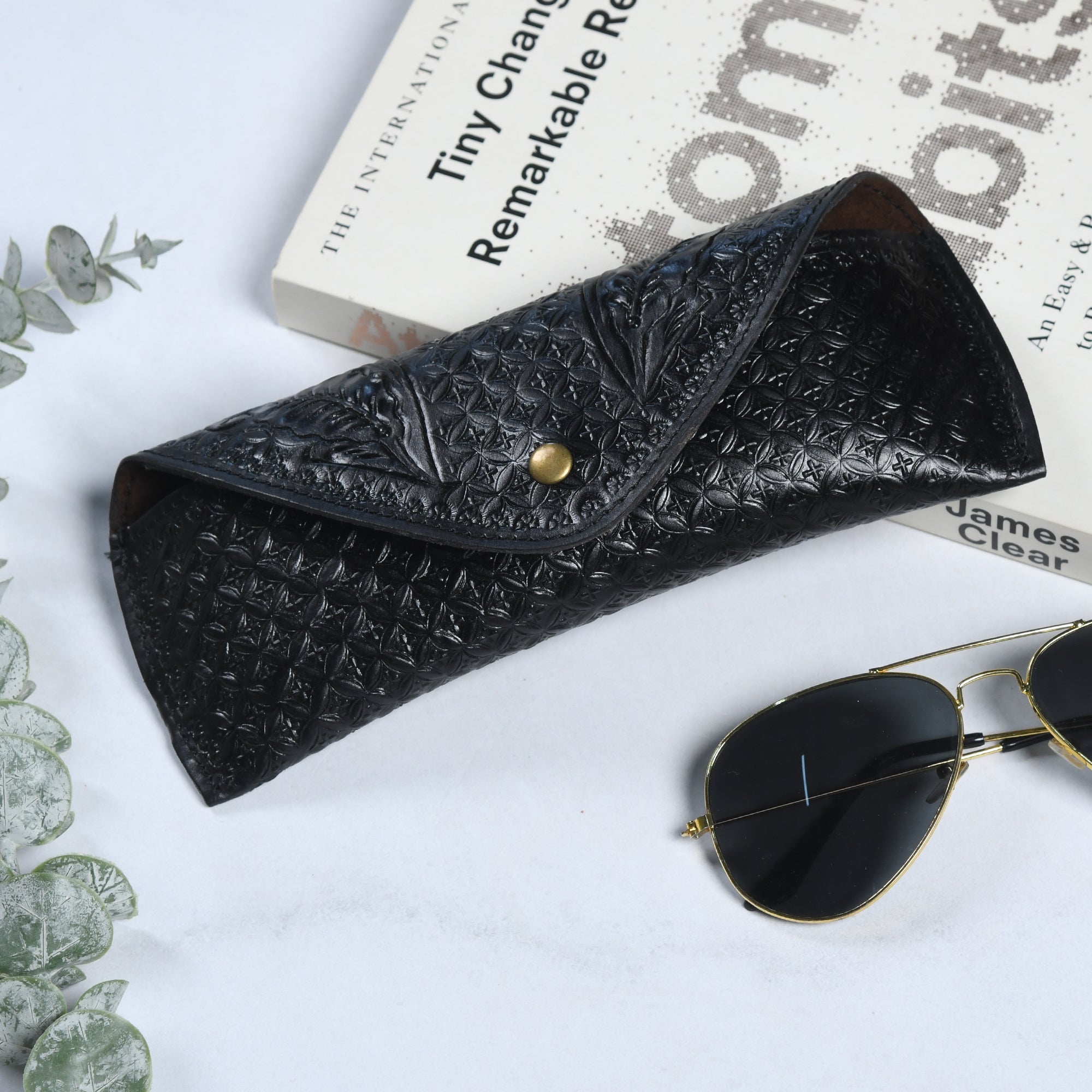 Black Textured Leather Sunglasses Cover - Overture Gifts